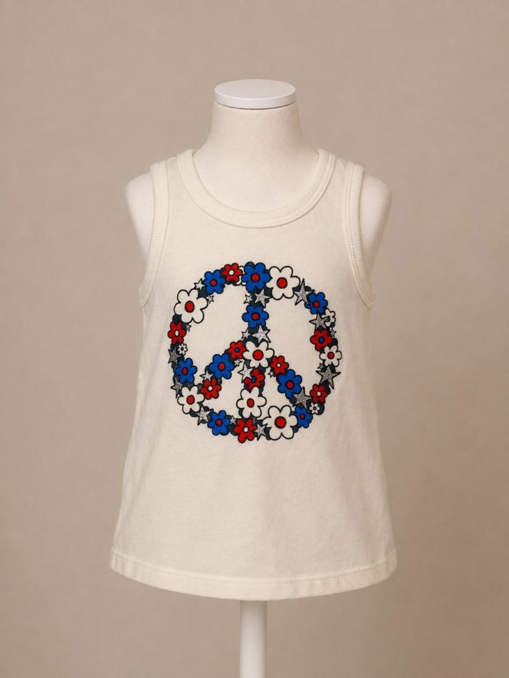 Old Navy Girls 5T Floral Peace Sign Tank Top Red White Blue